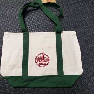 Trader Joe's Large Forest Green Canvas Tote NWT